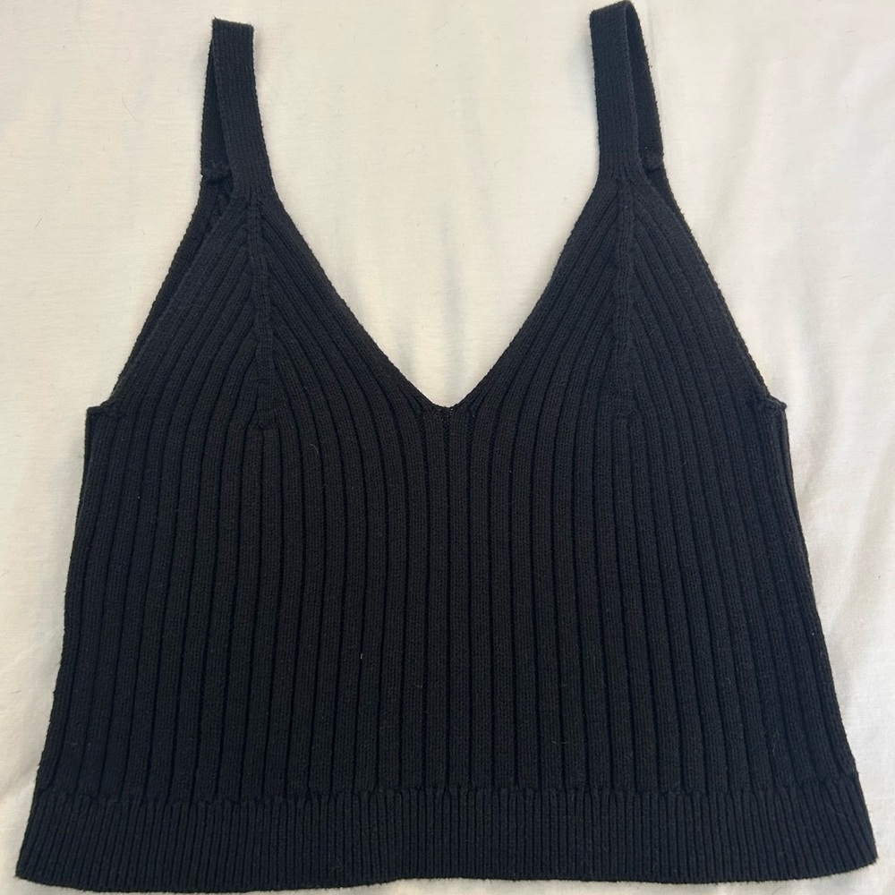 Aerie Black Ribbed Knit Sweater Top - Picture 2 of 8